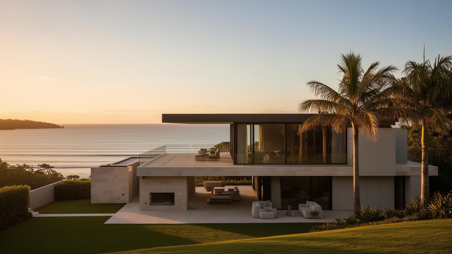 Premium coastal home overlooking the ocean at golden hour